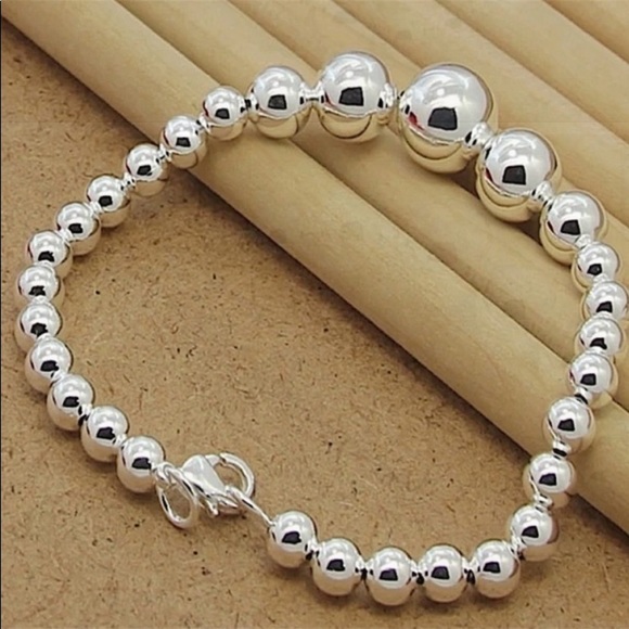 STERLING SILVER BEADED BALL MATCHING NECKLACE BRACELET SET - Picture 6 of 12